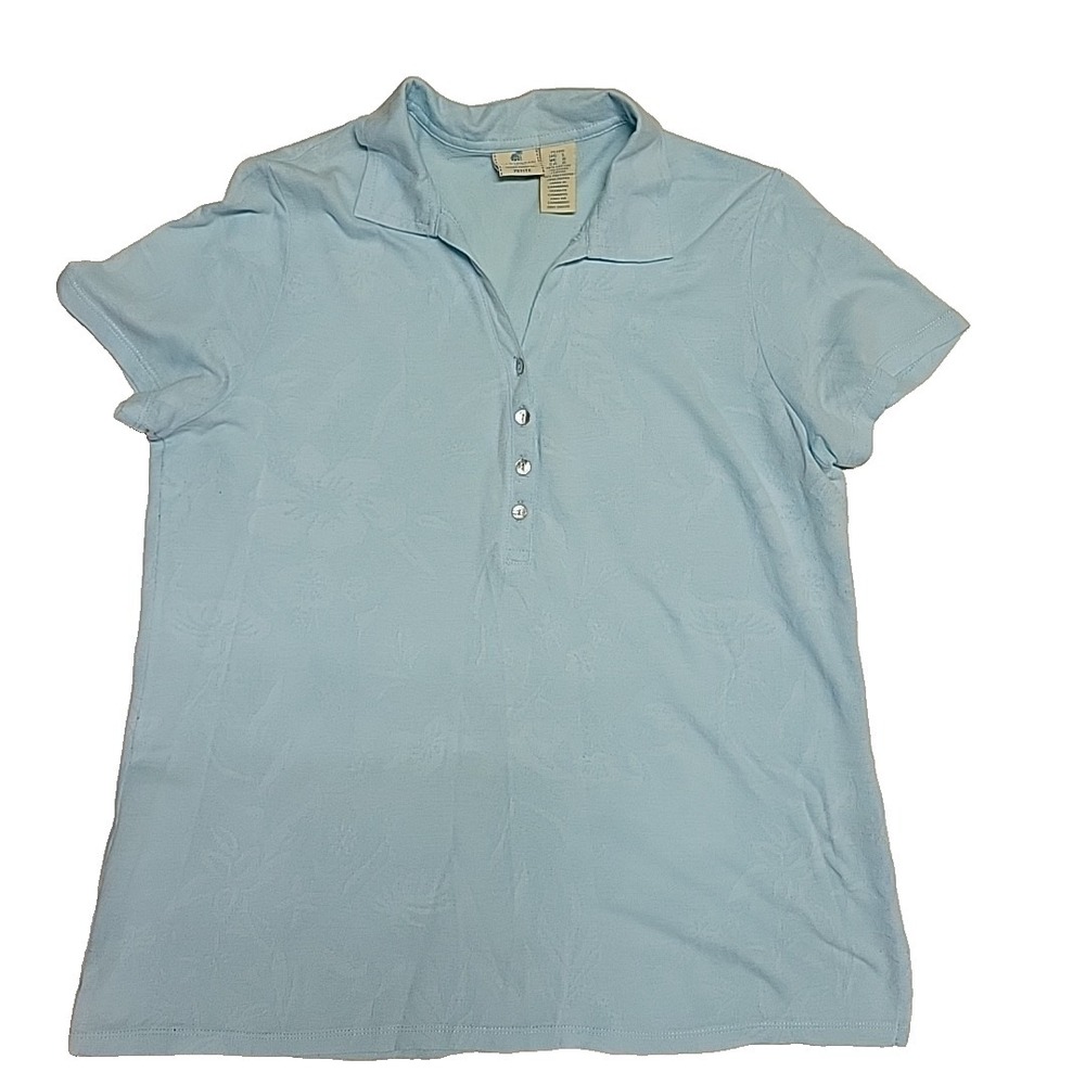 Caribbean Joe Women's Golf Polo Petite Large Blue Short Sleeve V‑Neck Shirt